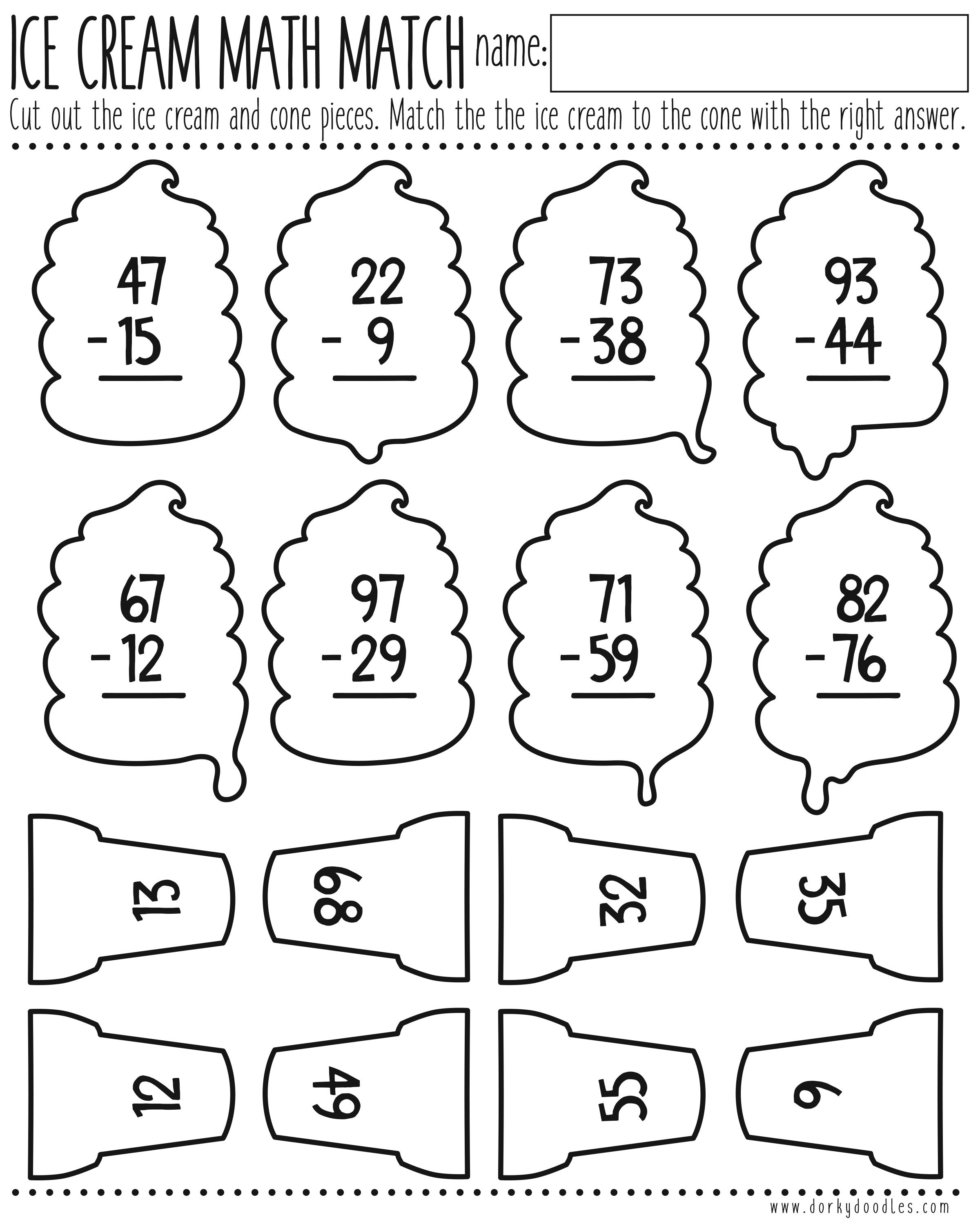 ice cream math match printable dorky doodles