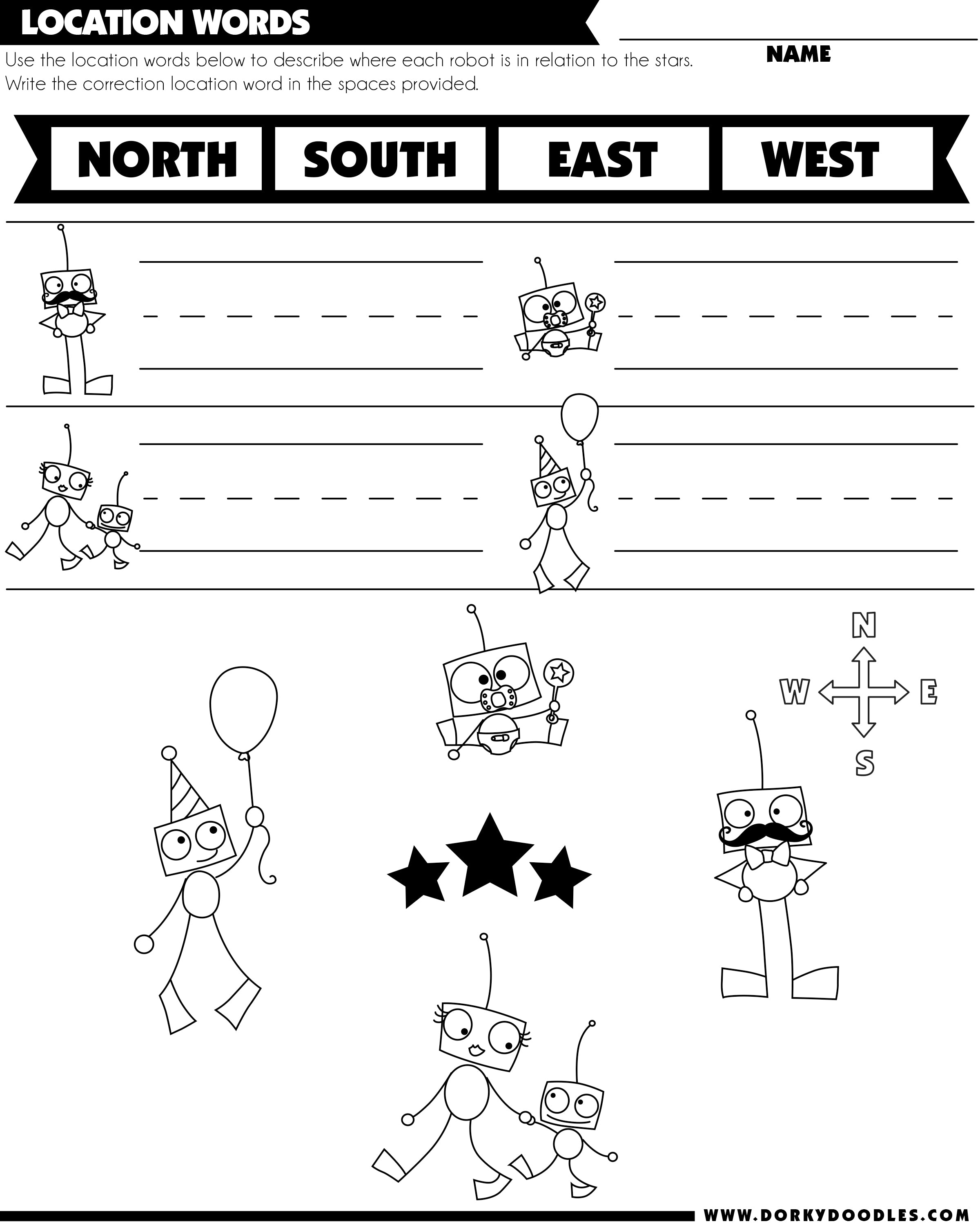 north south east west printable worksheet