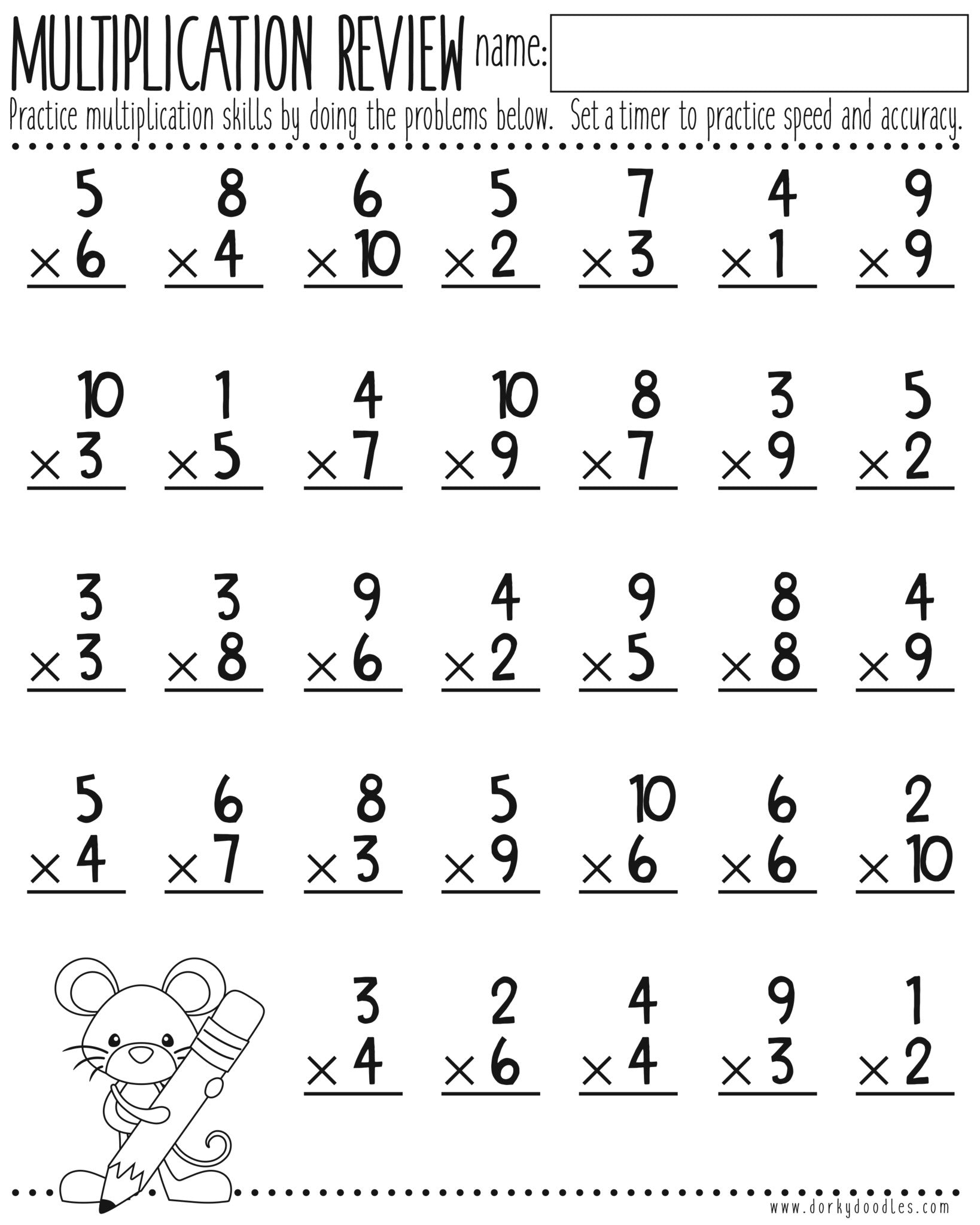 Multiplication Review Free Printable Worksheet Dorky Doodles