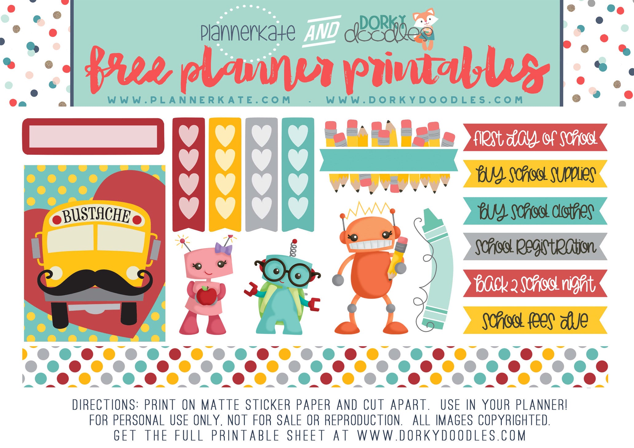 free back to school planner stickers