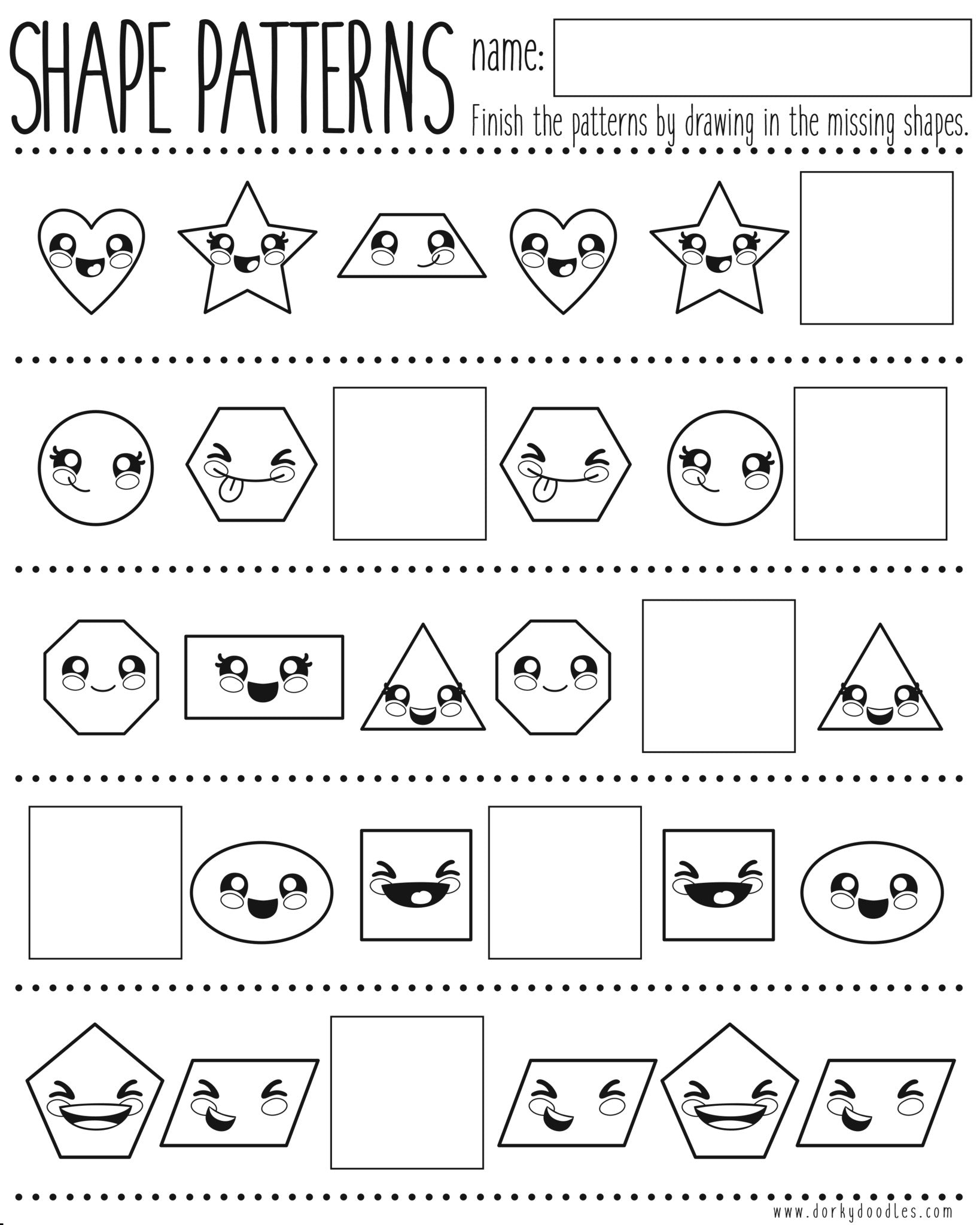 Shapes And Pattern Practice Printable Worksheet Dorky Doodles