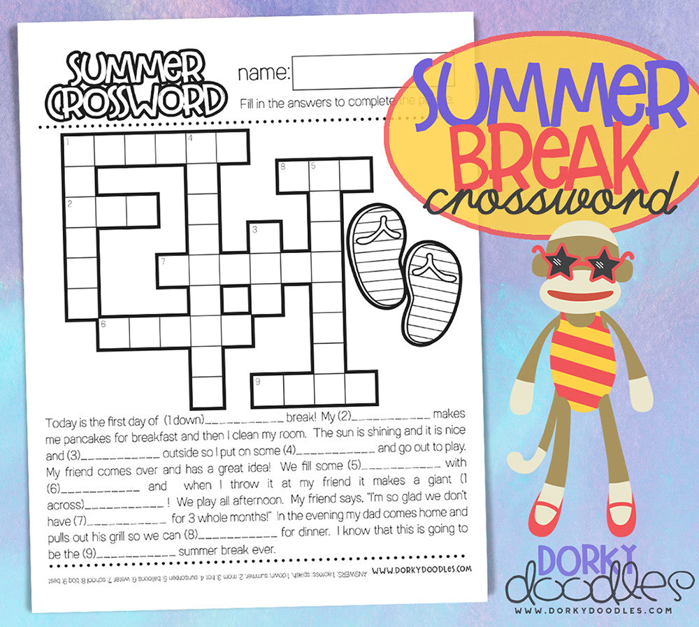 Summer Break Crossword Puzzle Printable - Dorky Doodles