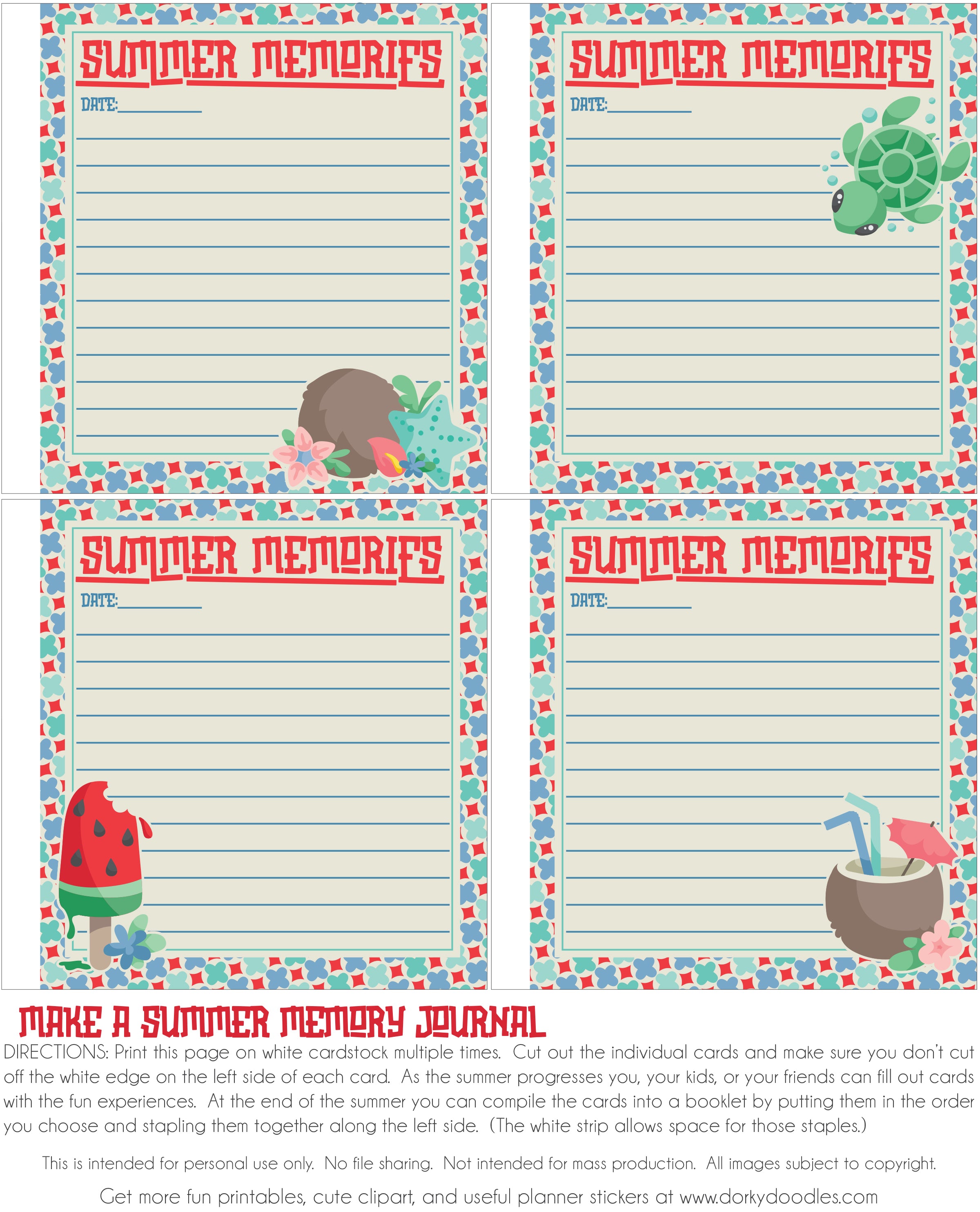 summer memory journal printables