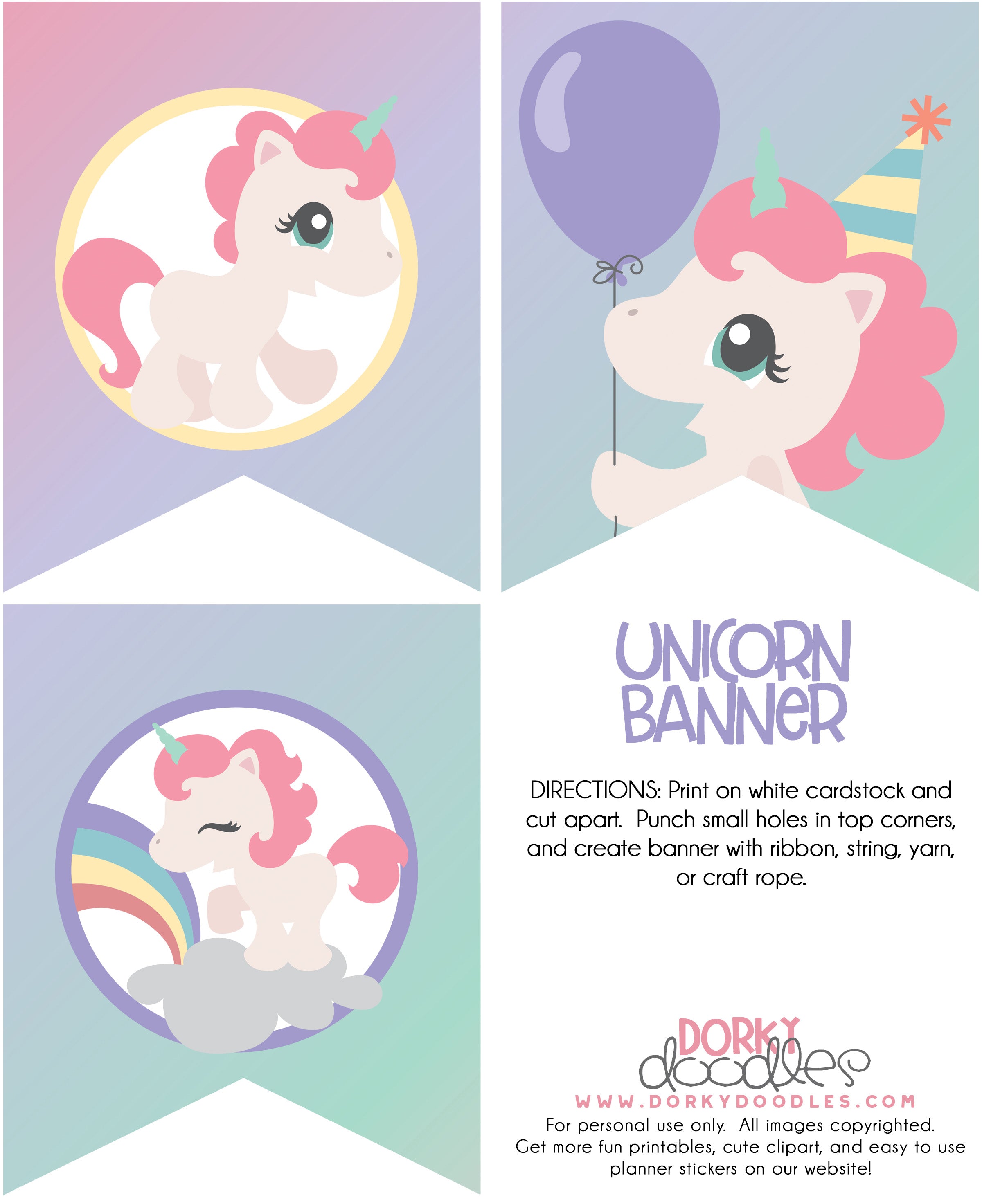 unicorn party banner free printable dorky doodles