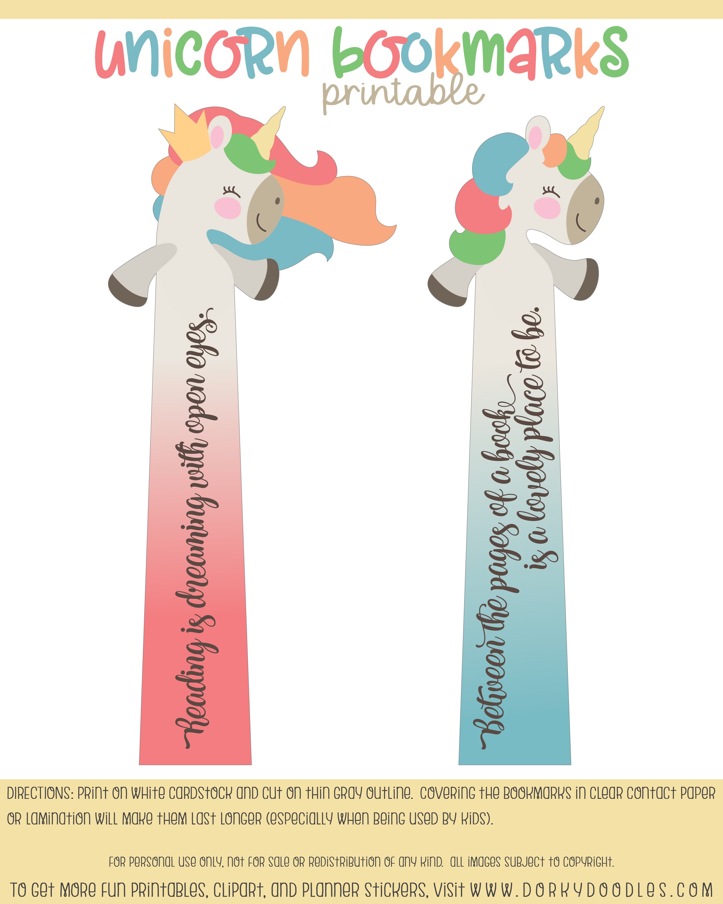 printable unicorn bookmarks dorky doodles