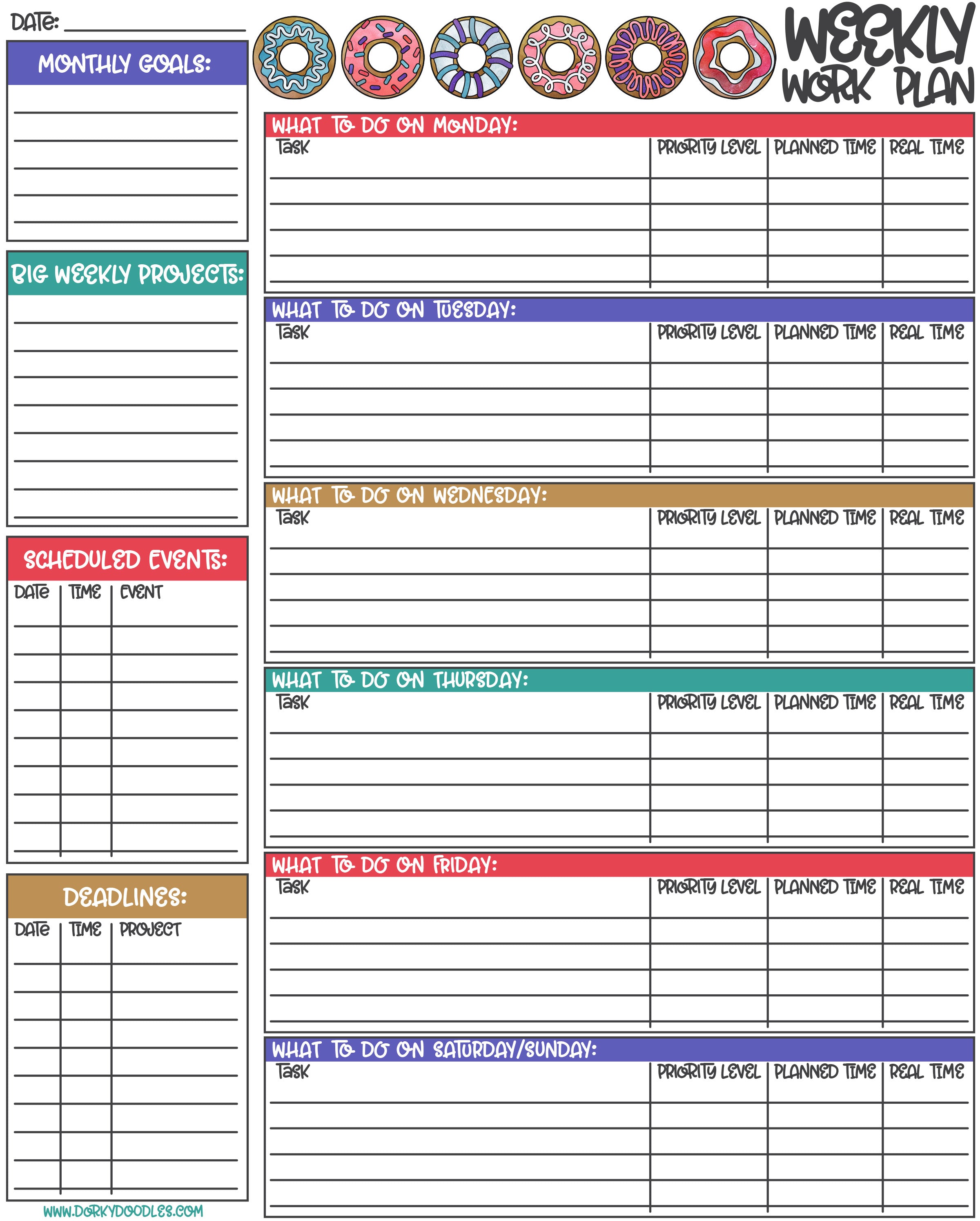 Printable Weekly Planner for Work and Home - Dorky Doodles