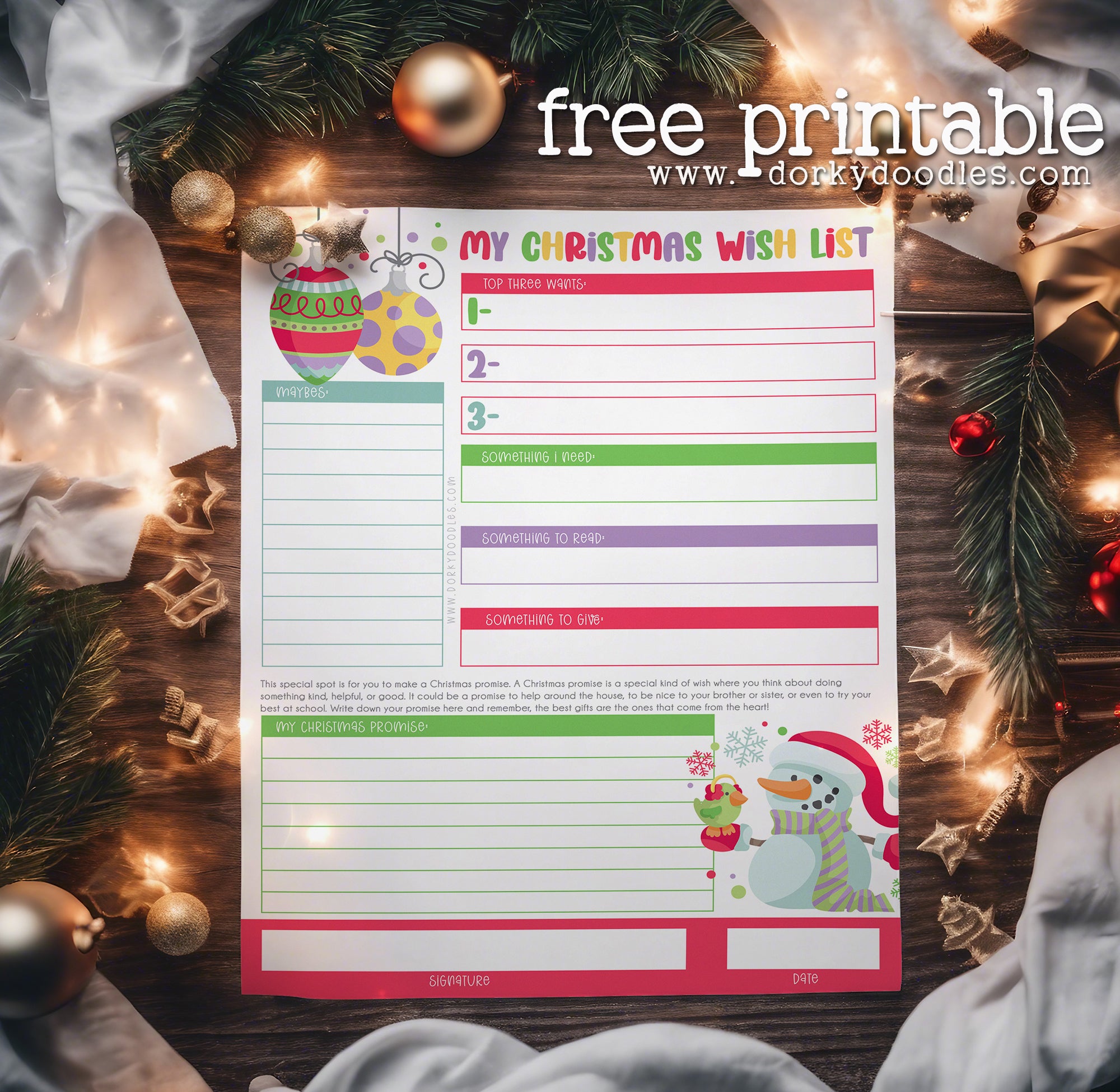 free printable Christmas wish list for kids