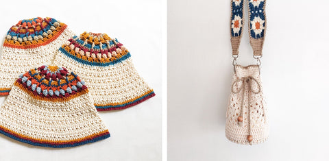 Ananya Mandala Motif Cloche Hat and Drippin' Daisies Bucket Bag by @themorninghooker using Panublix cotton yarn and Ashley’s Crochet combed cotton