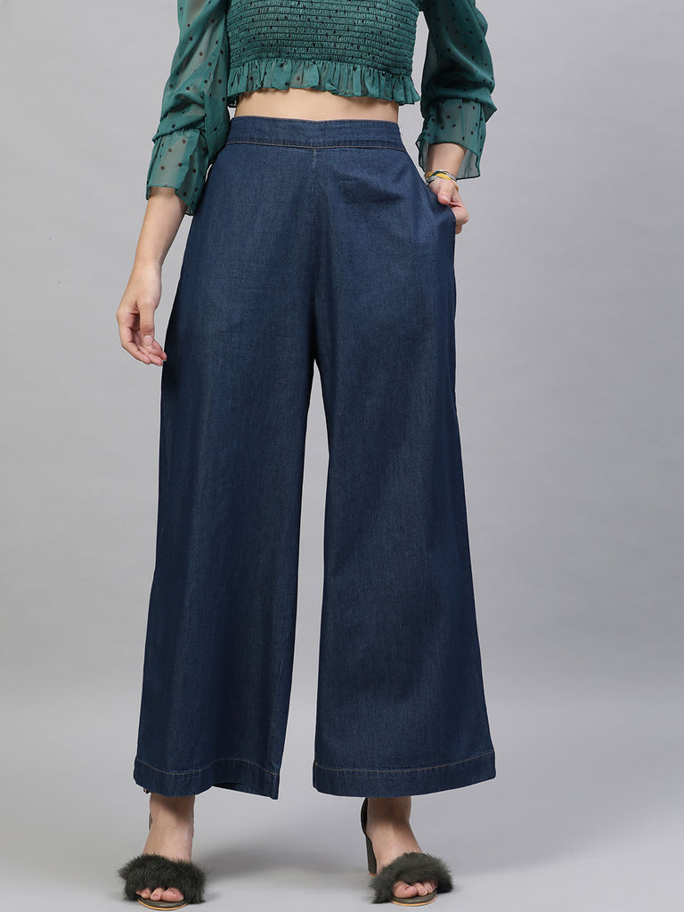 Lady Wide Leg Jeans Denim Trousers Pants High Waist Patchwork Color Loose  Pants | eBay
