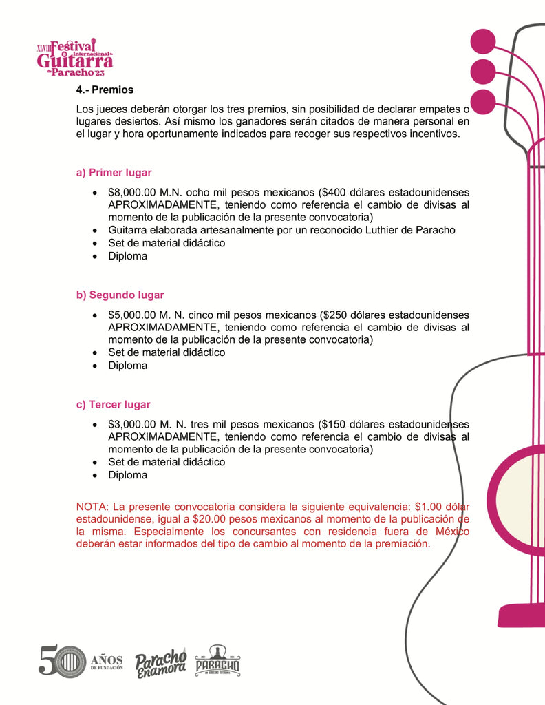 Convocatoria Concurso de Guitarra Paracho Jaime Gomez 2023