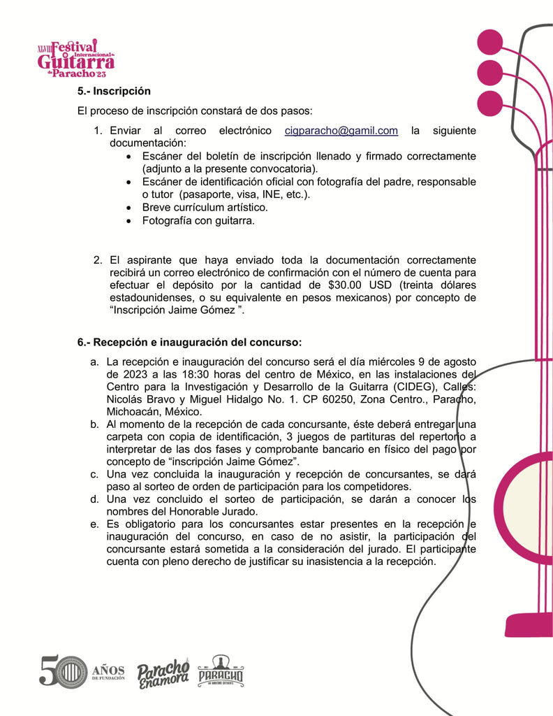 Convocatoria Concurso de Guitarra Paracho Jaime Gomez 2023