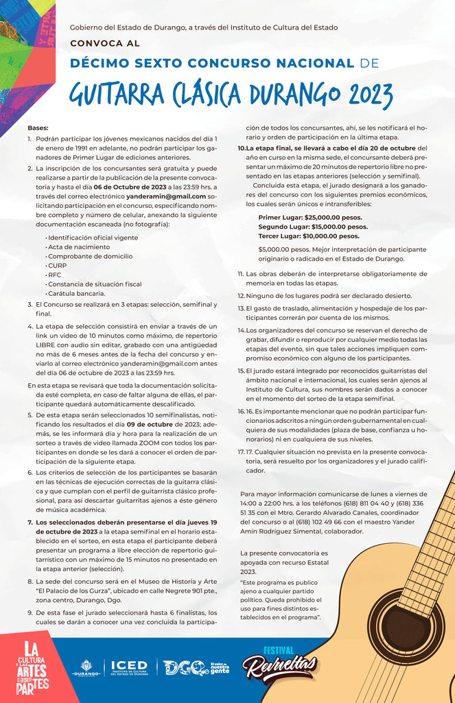 Convocatoria Concurso de Guitarra Clásica Durango 2023