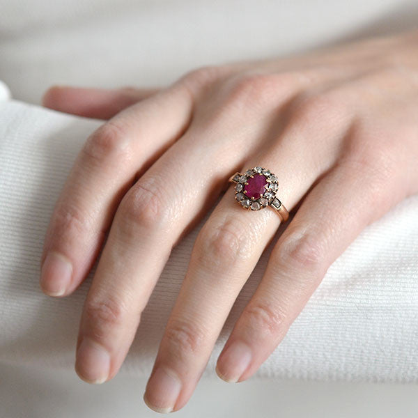 Victorian 14kt Burmese Ruby Rose Cut Diamond Cluster Ring – A. Brandt + Son