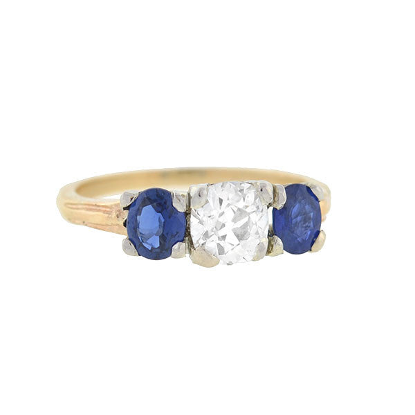 Late Victorian 14kt & Platinum Sapphire & Diamond 3-Stone Ring – A ...