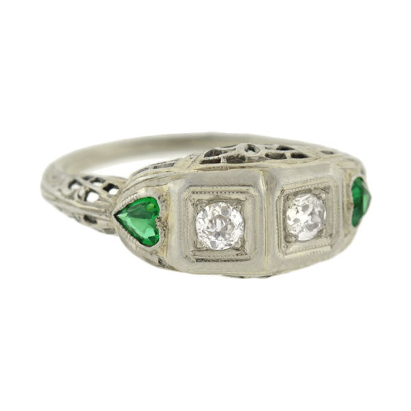 Art Deco 18kt Diamond Emerald Heart Ring 0.30ctw – A. Brandt + Son