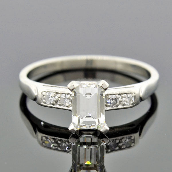 Art Deco Platinum Emerald Cut Diamond Engagement Ring .87ct – A. Brandt ...