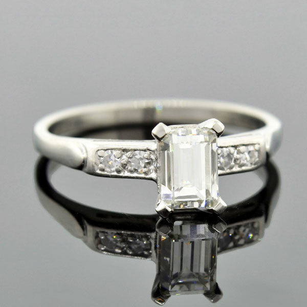Art Deco Platinum Emerald Cut Diamond Engagement Ring .87ct – A. Brandt ...