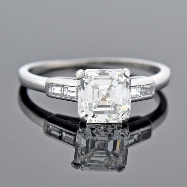 Art Deco Platinum Asscher Cut Diamond Engagement Ring 1.50ct – A ...
