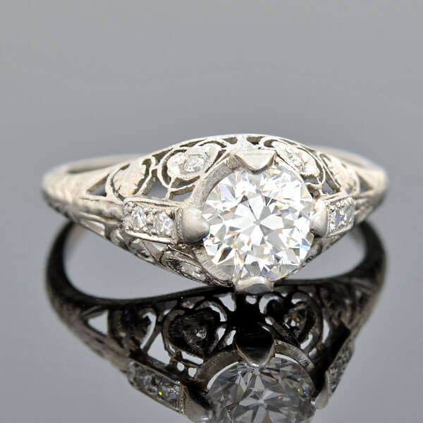 Art Deco Platinum Diamond Heart Motif Filigree Engagement Ring 1.00ct ...