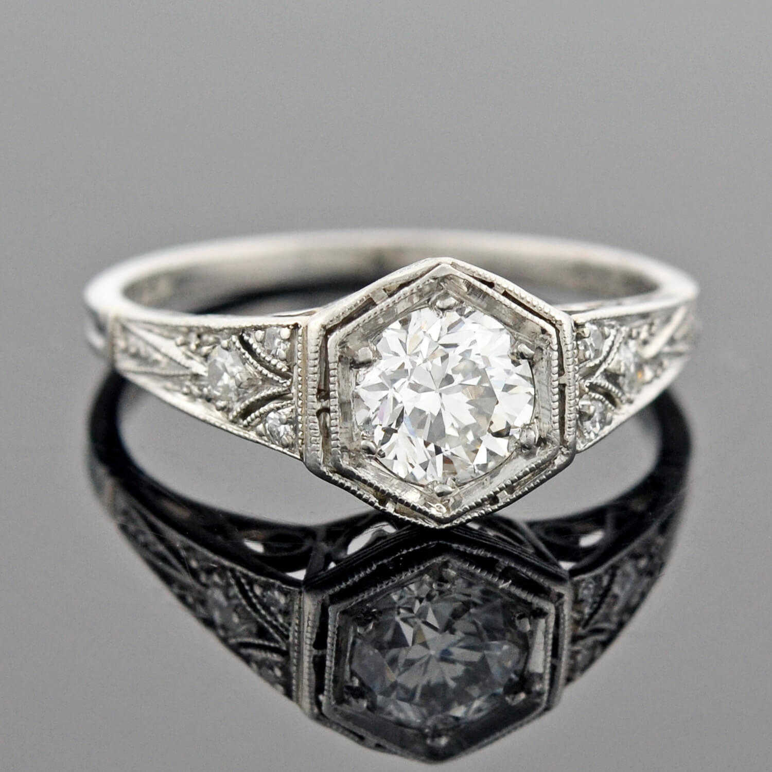 Art Deco Platinum Heart Motif Diamond Engagement Ring 0.60ctw – A ...