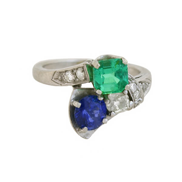 Art Deco Platinum Sapphire, Emerald + Diamond Bypass Band – A. Brandt + Son