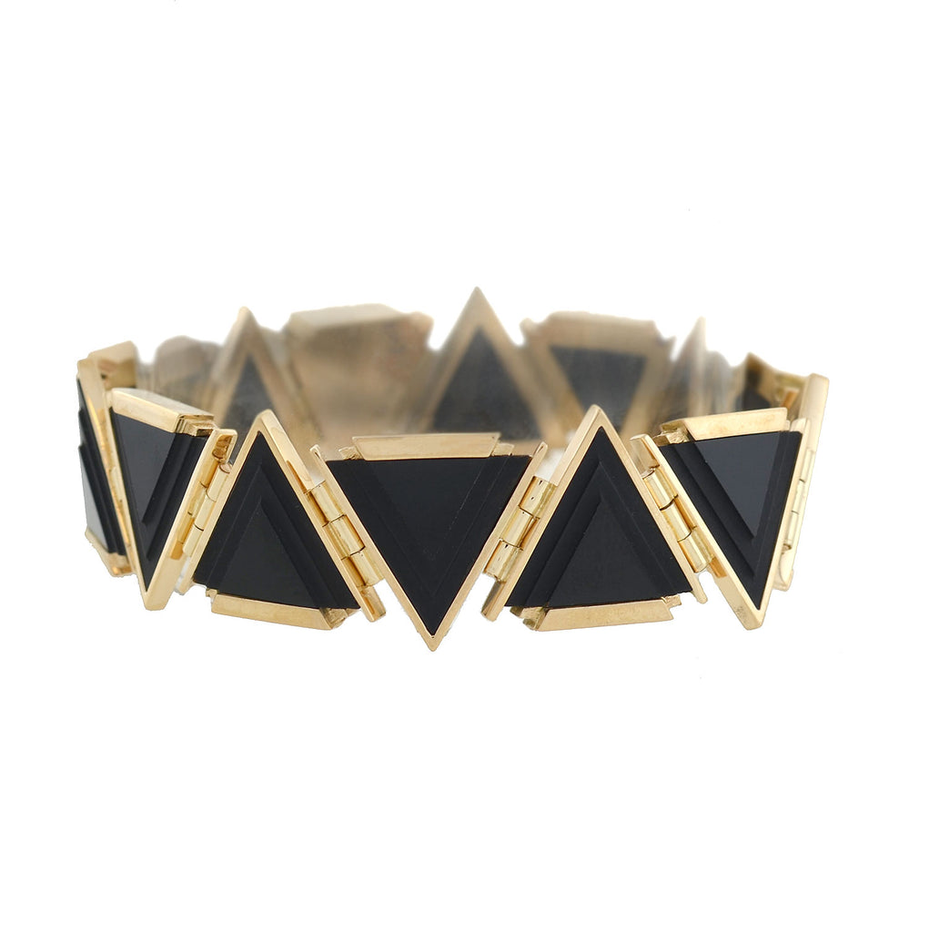 Late Art Deco 14kt Gold Triangular Onyx Link Bracelet – A. Brandt + Son