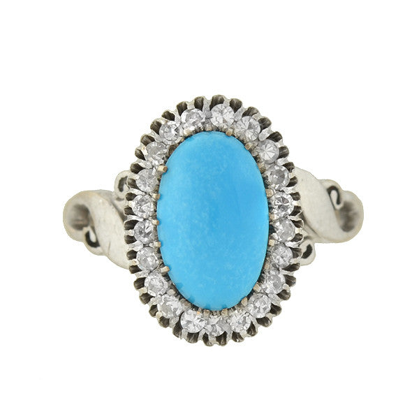 Retro 14kt Cabochon Turquoise Diamond Cluster Ring – A. Brandt + Son