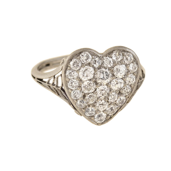 Edwardian Platinum/18kt Pavé Diamond Heart Ring 1.25ctw – A. Brandt + Son