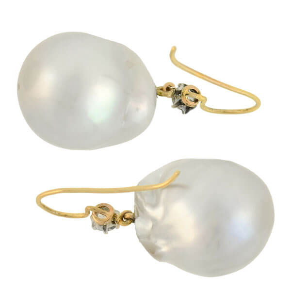 Estate 14kt/Sterling South Sea Pearl Diamond Earrings – A. Brandt + Son