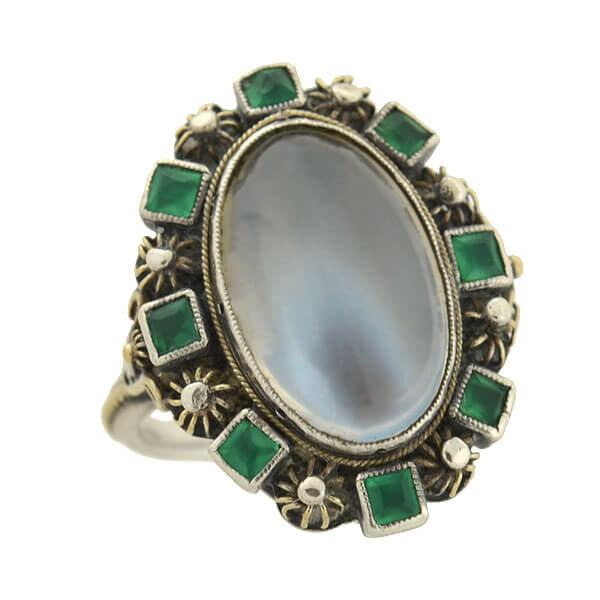 Arts & Crafts Sterling/14kt Moonstone Emerald Cluster Ring – A. Brandt ...
