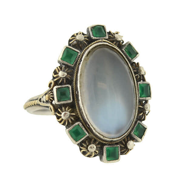 Arts & Crafts Sterling/14kt Moonstone Emerald Cluster Ring – A. Brandt ...