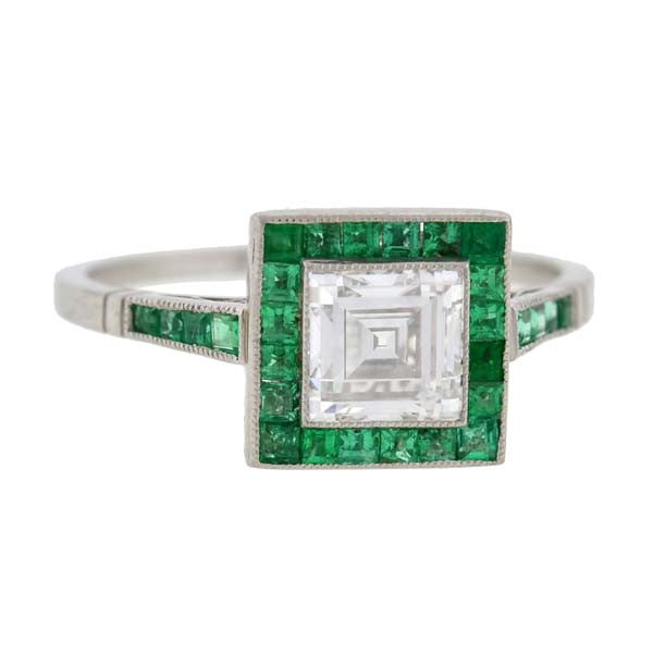Art Deco Platinum Emerald Step Cut Diamond Engage Ring .85ct – A ...