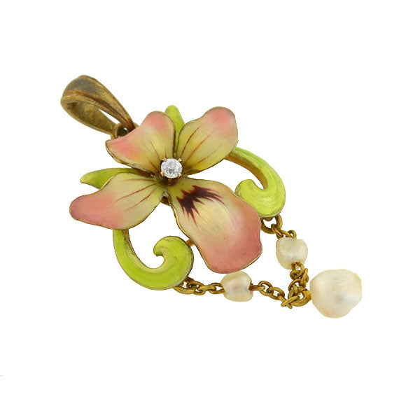 Art Nouveau Enamel Flower Brooch