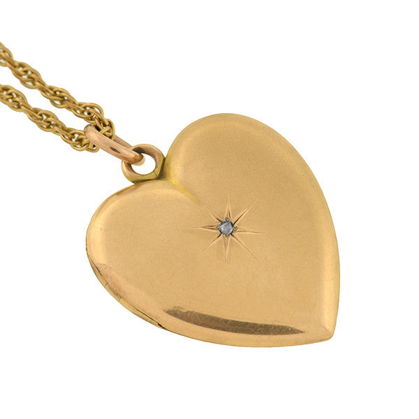 Victorian Gold-Filled Diamond Heart Locket & Chain – A. Brandt + Son