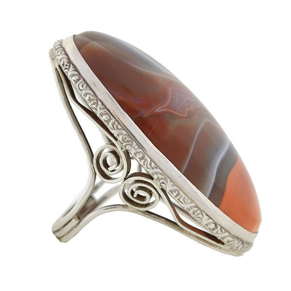 Arts & Crafts Era Huge Sterling Silver & Agate Ring – A. Brandt + Son