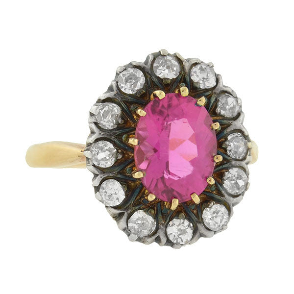 Victorian Silver & 18kt Pink Tourmaline Diamond Cluster Ring – A ...