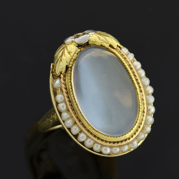 Art Nouveau 14kt Moonstone & Natural Seed Pearl Ring – A. Brandt + Son