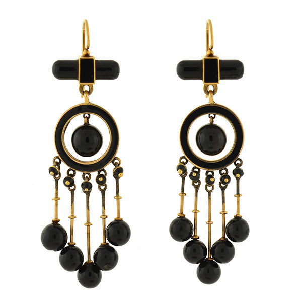 Victorian 14kt Onyx & Black Enamel Dangling Fringe Earrings – A. Brandt ...