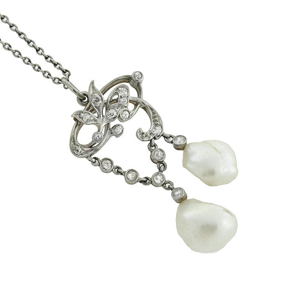 Edwardian Platinum/14kt Diamond & Pearl Lavalier Necklace – A. Brandt + Son