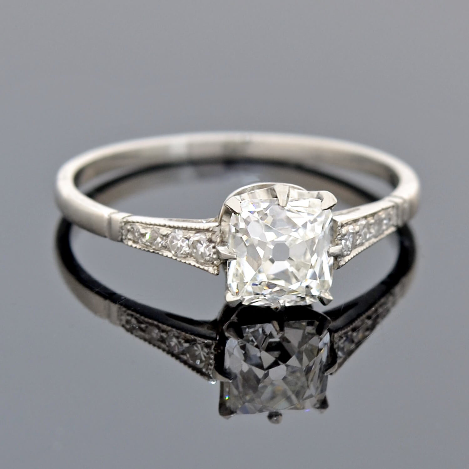 Edwardian Platinum + Rare Peruzzi Cut Diamond Engagement Ring 0.86ct ...