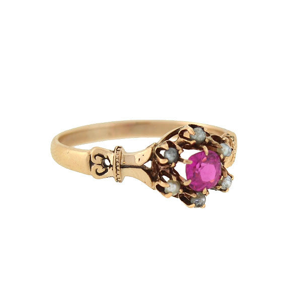 Victorian 12kt Pink Sapphire & Seed Pearl Cluster Ring – A. Brandt + Son