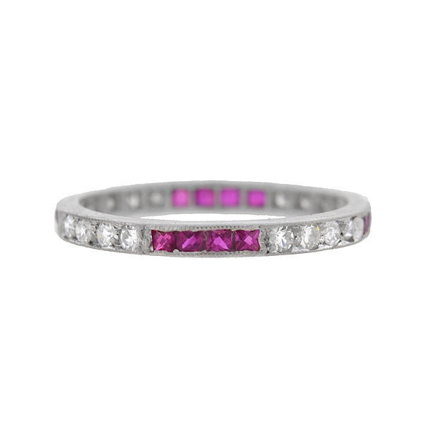 Art Deco Platinum Diamond & French Cut Ruby Eternity Band – A. Brandt + Son