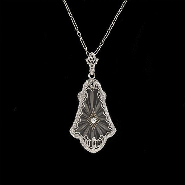 Art Deco 14kt Rock Quartz Crystal + Diamond Necklace – A. Brandt + Son