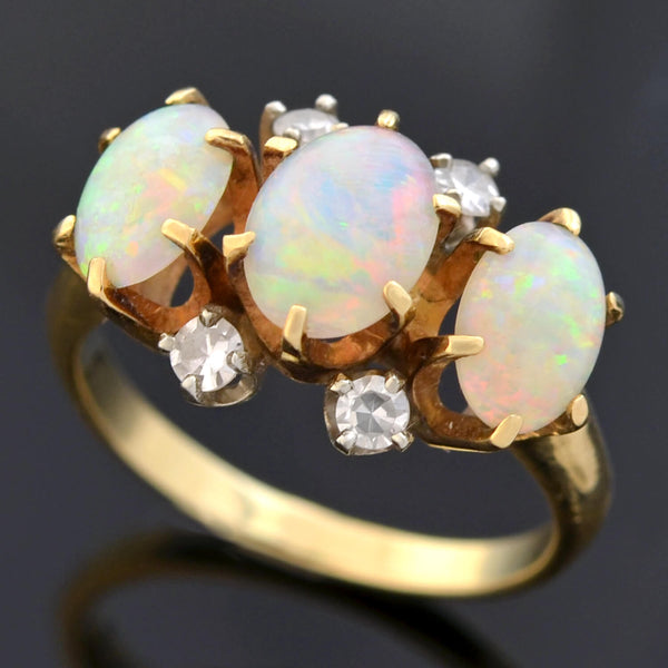 Retro 14kt Opal + Diamond 3-Stone Ring – A. Brandt + Son