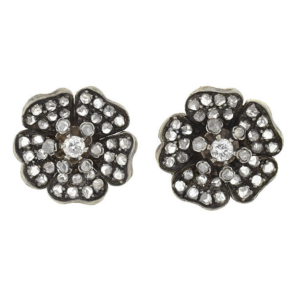 Victorian Sterling 14kt Rose Cut Diamond Flower Stud Earrings – A ...