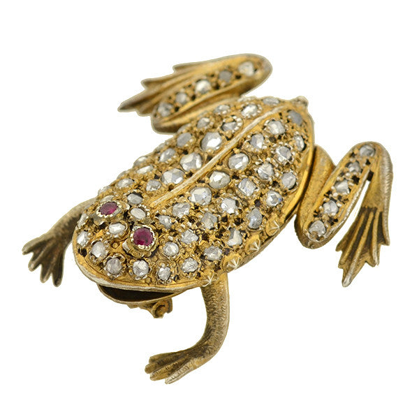 Late Victorian Silver Gilt Rose Cut Diamond & Ruby Frog Pin – A. Brandt ...