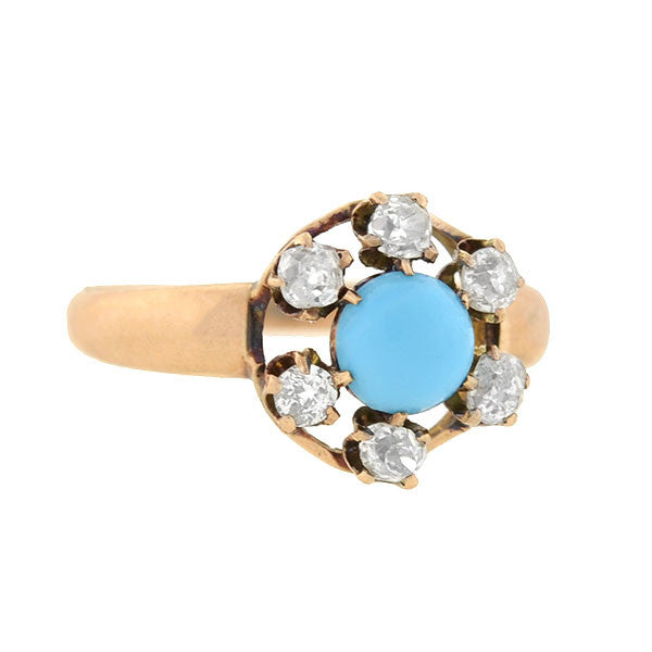Victorian 14kt Gold Turquoise & Diamond Cluster Ring – A. Brandt + Son