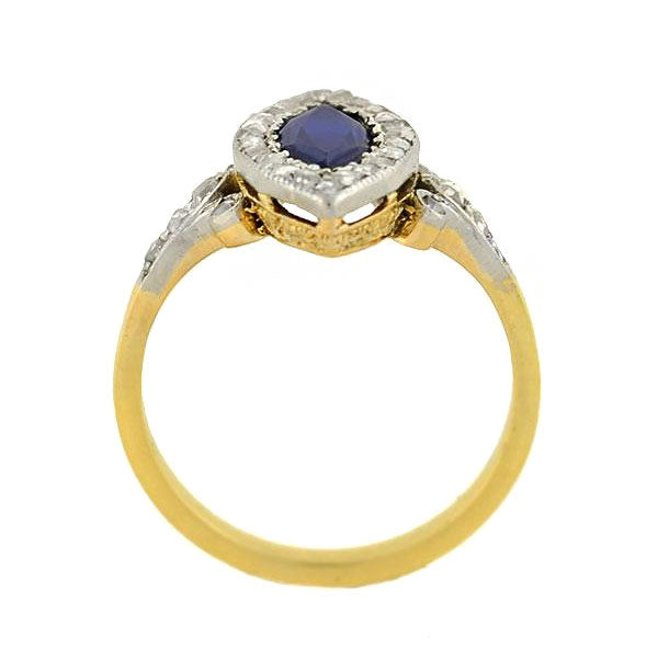 Edwardian 18kt/Platinum Sapphire & Diamond Navette Ring – A. Brandt + Son