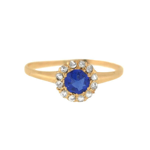 Victorian 14kt Petite Sapphire Rose Cut Diamond Cluster Ring – A ...