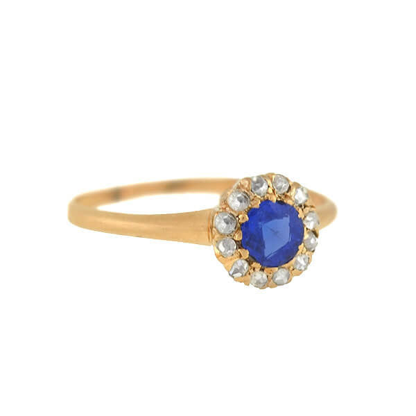 Victorian 14kt Petite Sapphire Rose Cut Diamond Cluster Ring – A ...